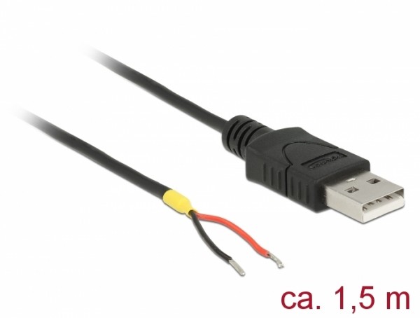 Kabel USB 2.0 Typ-A Stecker > 2 x offene Kabelenden Strom 1,5 m Raspberry Pi, Delock® [85664]