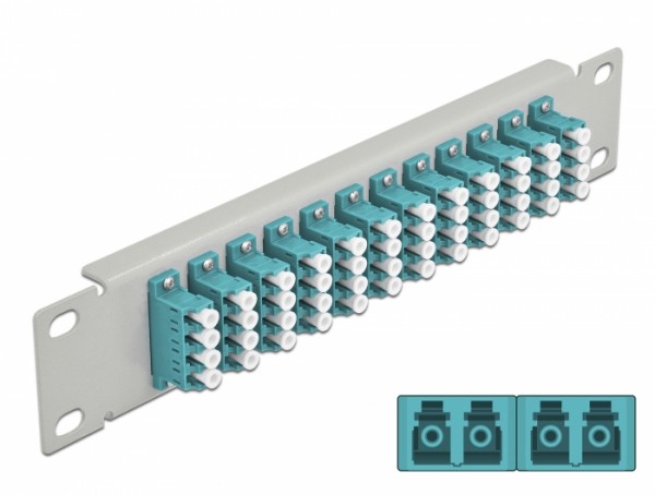 10? LWL Patchpanel 12 Port LC Quad aqua 1 HE grau, Delock® [66799]