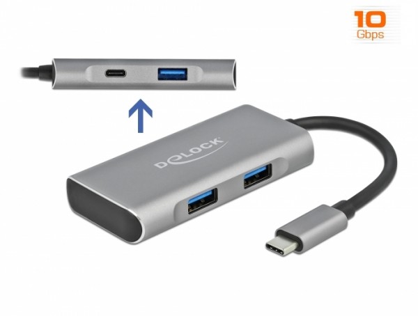 Externer USB 3.2 Gen 2 USB Type-C™ Hub mit 3 x USB Typ-A und 1 x USB Type-C™, Delock® [63261]