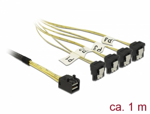 Kabel Mini SAS HD SFF-8643 > 4 x SATA 7 Pin gewinkelt 1 m, Delock® [85685]