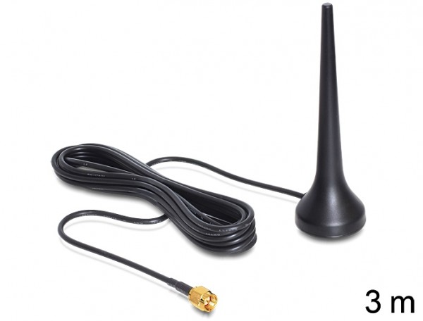 Antenne GSM UMTS Sixband SMA 2 dBi omnidirektional mit magnetischem Standfuß starr, schwarz , Delock® [88690]