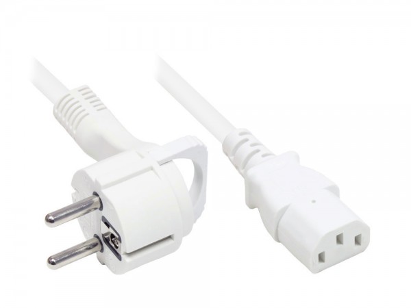 Netzkabel Schutzkontakt-Flachstecker Typ E+F (gewinkelt) an C13 (gerade), weiß, 1,00 mm², 5 m, Good Connections®