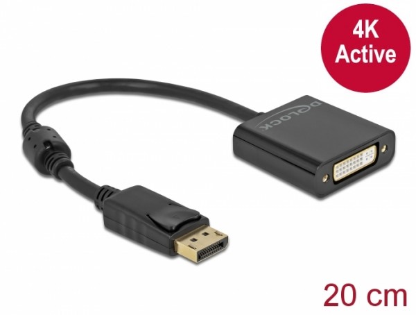 Adapter DisplayPort 1.2 Stecker zu DVI Buchse 4K Aktiv schwarz, Delock® [63482]