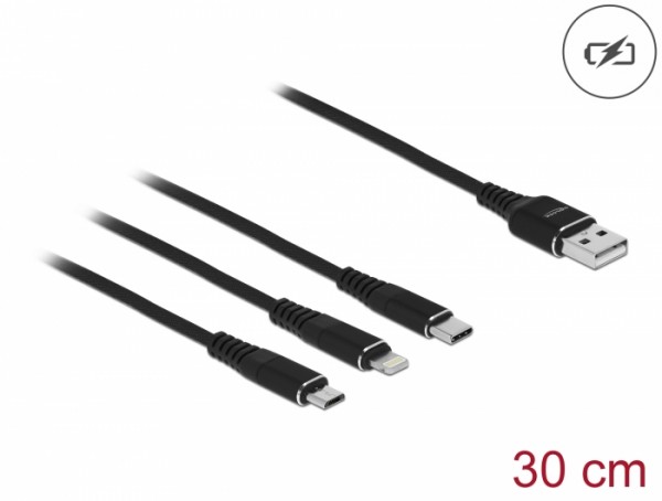 USB Ladekabel 3 in 1 für Lightning™ / Micro USB / USB Type-C™ 30 cm schwarz, Delock® [87152]