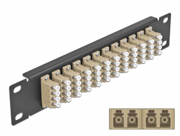 10? LWL Patchpanel 12 Port LC Quad beige 1 HE schwarz, Delock® [66778]