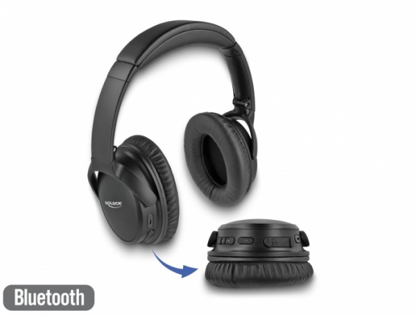 Bluetooth 5.0 Kopfhörer Over-Ear faltbar mit integriertem Mikrofon und intensivem Bass, bis zu 20 Stunden Laufzeit, Delock® [27181]