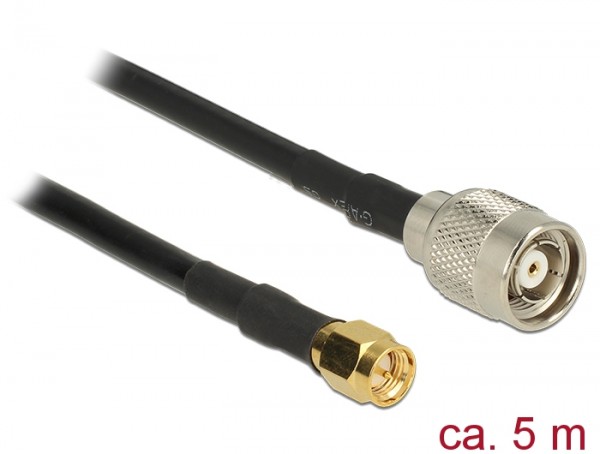 Antennenkabel RP-TNC Stecker an SMA Stecker RG-58 C/U, schwarz, 5m, Delock® [89513]