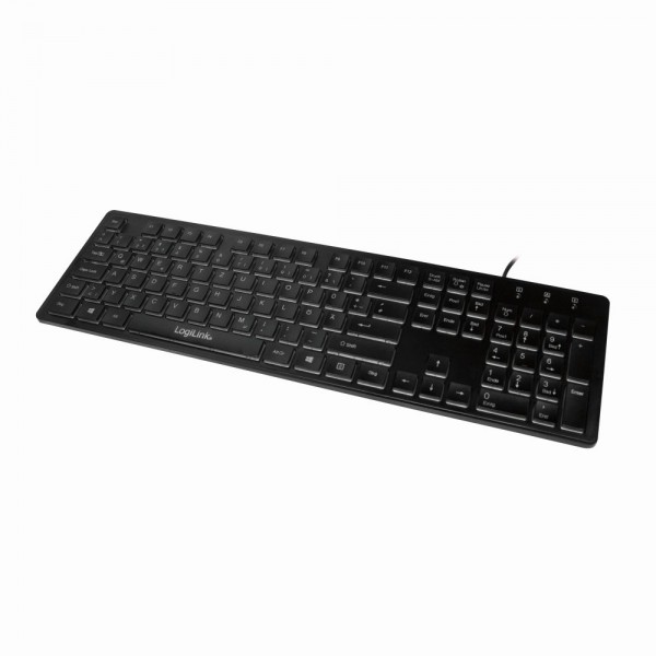 Beleuchtete Tastatur, USB 1.1, LED Regenbogen-Hintergrundbeleuchtung, Schwarz, LogiLink® [ID0138]