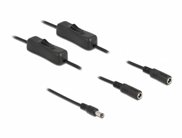 Kabel DC 5,5 x 2,1 mm Stecker zu 2 x DC Buchse mit Schalter 1 m, Delock® [86794]