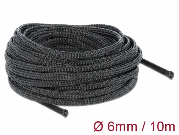 Geflechtschlauch dehnbar 10 m x 6 mm schwarz, Delock® [18848]