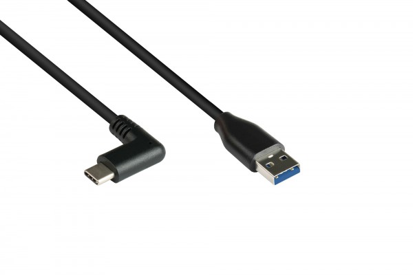 Anschlusskabel USB 3.0, USB-C™ Stecker 90° gewinkelt an USB 3.0 A Stecker, CU, schwarz, 0,5m, Good Connections®