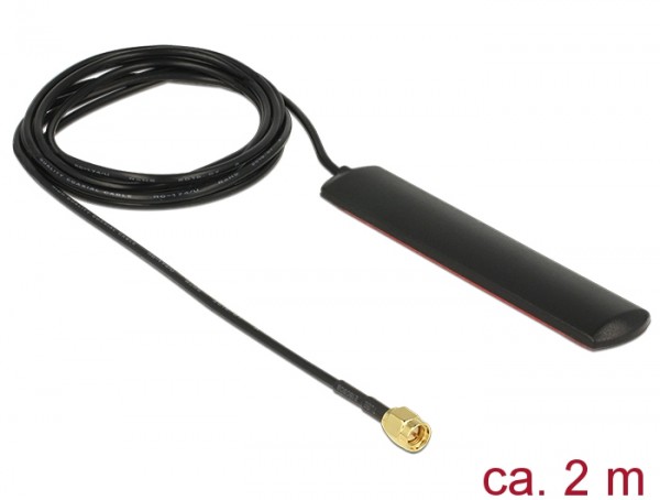 GSM UMTS LTE WLAN 2,4 GHz Antenne SMA Stecker 2 dBi omnidirektional Klebemontage, Delock® [89491]