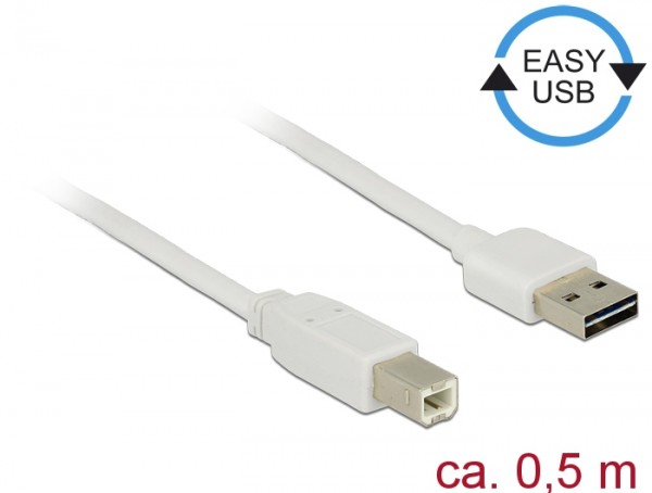 Kabel EASY-USB 2.0 Typ-A Stecker an USB 2.0 Typ-B Stecker, weiß, 0,5 m, Delock® [83685]