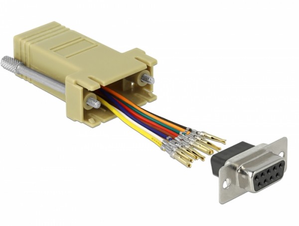 Adapter Sub-D 9 Pin Buchse an RJ45 Buchse, Montagesatz, grau, Delock® [66164]