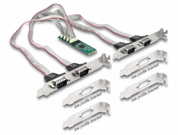 M.2 Karte zu 4 x Seriell RS-232 DB9 mit Standard und Low Profile Slotblenden, Delock® [95269]