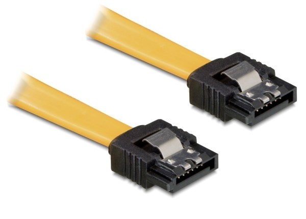 SATA 3 Gb/s Anschlusskabel mit Arretierung, 0,1m gerade/gerade, gelb, Delock® [82464]