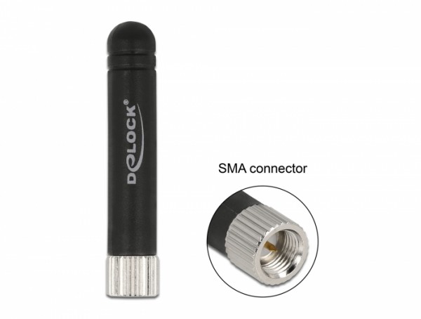 LPWAN 868 MHz Antenne SMA Stecker 1,6 dBi omnidirektional starr schwarz, Delock® [12713]