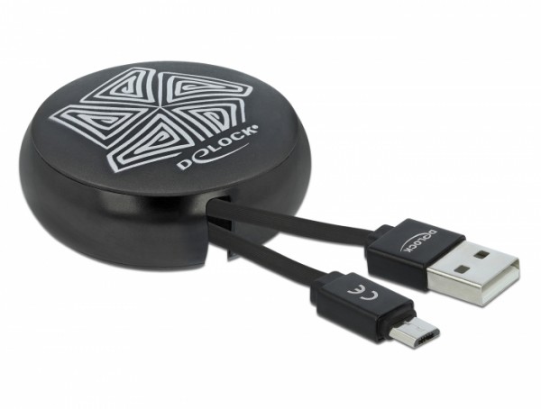 USB 2.0 Aufrollkabel Typ-A zu Micro-B schwarz, Delock® [85818]