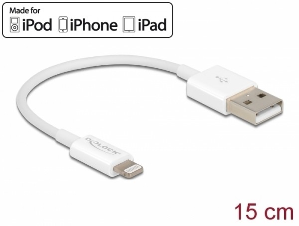 USB Daten- und Ladekabel für iPhone™, iPad™, iPod™ weiß 15 cm, Delock® [83001]