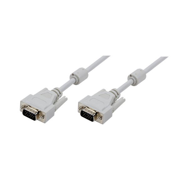 Anschlusskabel VGA Stecker an Stecker mit Ferritkern, grau, 1,8m, LogiLink® [CV0034]