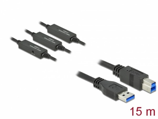 Aktives USB 3.2 Gen 1 Kabel USB Typ-A zu USB Typ-B 15 m, Delock® [85381]