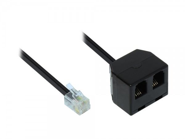Adapter Modular Verbinder, Western-Stecker 4/4 auf 2x Western-Kupplung 4/4, schwarz, 0,15m, Good Connections