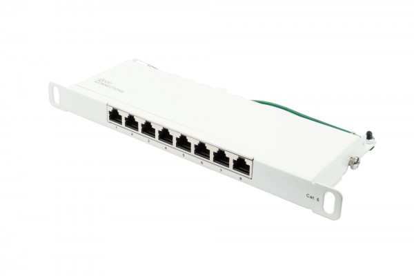 Patchpanel 10" Cat. 6, 8-Port, 0,5 HE, STP geschirmt, werkzeugloses Öffnen, Reinweiß (RAL9010), Good Connections®