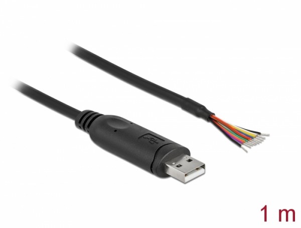 Adapterkabel USB 2.0 Typ-A zu seriell RS-232 mit 9 offenen Kabelenden + Schirmung 1 m, Delock® [90524]
