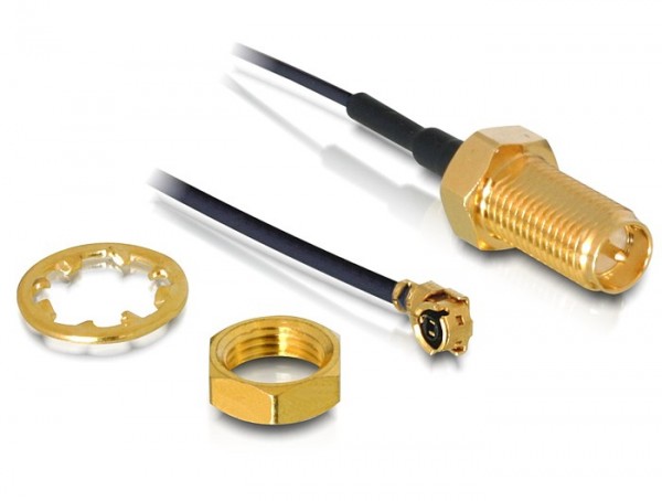 Antennenkabel RP-SMA Buchse zum Einbau an MHF/U.FL-LP-068 kompatibler Stecker 350 mm 1.13 Gewindelänge 10 mm, Delock® [88379]