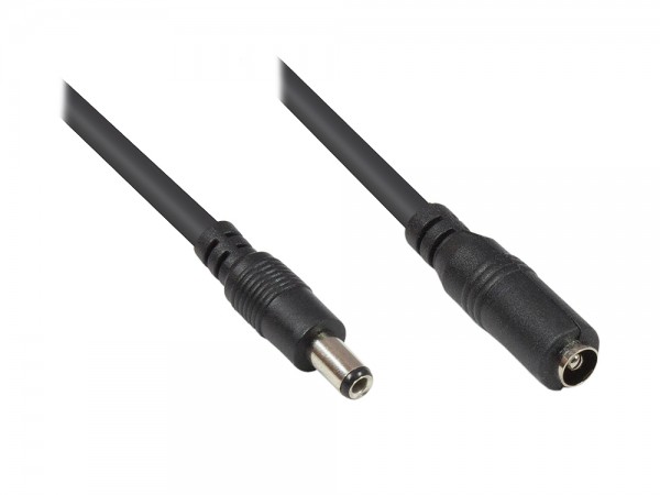 Niedervolt-Verlängerungskabel, 5,5mm x 2,5mm Stecker an Kupplung, schwarz, 10m, Good Connections®