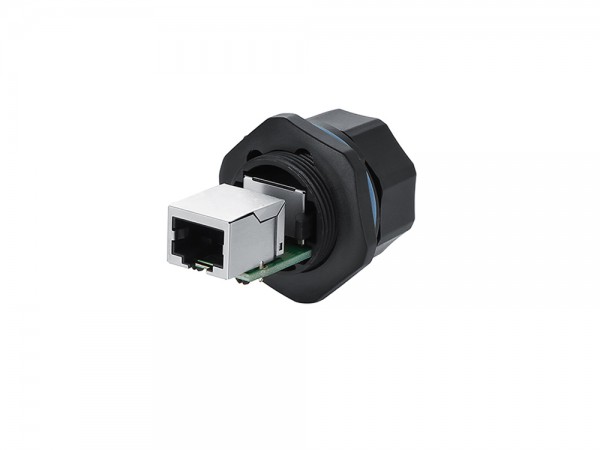 Industrie-Steckverbinder S6 - RJ45 Durchführungskupplung mit PCB-Platine / Leiterplatte, RJ45 Buchse beidseitig, Bajonett, Good Connections®