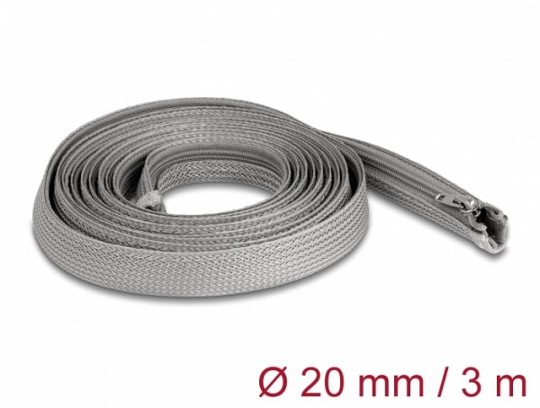 Geflechtschlauch mit Reißverschluss hitzebeständig 3 m x 20 mm grau, Delock® [20836]