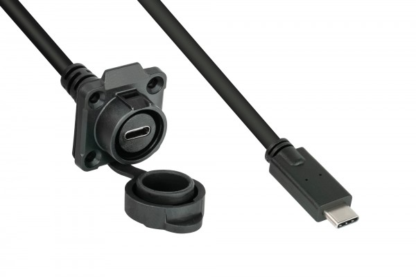 Industrie-Steckverbinder S1 - USB 3.2 Gen. 2 Kabel, Stecker C™ an Einbaubuchse C™, M16, IP65/67, 1m, Good Connections®