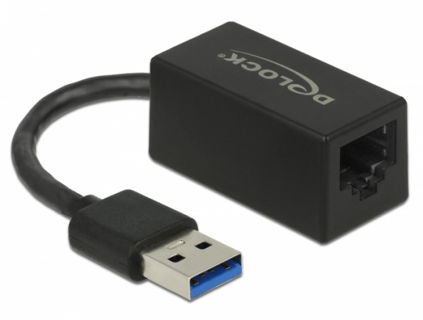 Adapter SuperSpeed USB (USB 3.2 Gen 1) mit USB Typ-A Stecker > Gigabit LAN 10/100/1000 Mbps kompakt schwarz, Delock® [66039]