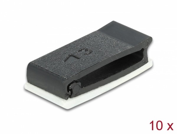 Kabelhalter mit Verschlussclip selbstklebend schwarz 10 Stück, Delock® [60185]