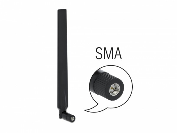 LTE Antenne SMA Stecker 1,9 - 2,3 dBi omnidirektional mit Kippgelenk schwarz, Delock® [12635]