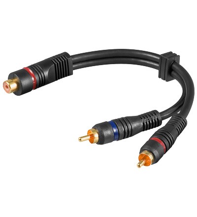 Audio-Video-Kabel, 1x Cinchkupplung an 2x Cinchstecker, High Quality OFC Kabel, 20cm, Good Connections®