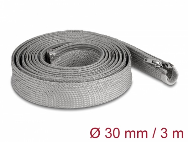 Geflechtschlauch mit Reißverschluss hitzebeständig 3 m x 30 mm grau, Delock® [20837]