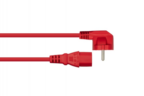 kabelmeister® Netzkabel Schutzkontakt-Stecker Typ E+F (90° gew.) an Kaltgeräte-Buchse C13, rot, 0,75mm², 1m