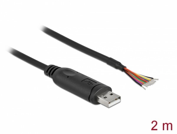 Adapterkabel USB 2.0 Typ-A zu seriell RS-232 mit 9 offenen Kabelenden + Schirmung 2 m, Delock® [90416]