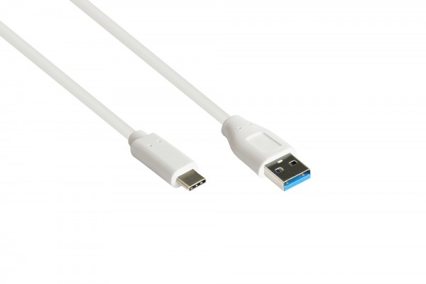 Anschlusskabel USB 3.2 Gen.2 (10GBit/s / 3A), Stecker A an USB-C™ Stecker, CU, weiß, 0,5m, Good Connections®