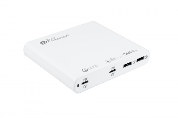 USB-Desktop-Schnellladestation 120W mit GaN-Technologie, 4-Port (2x USB-C™ und 2x USB-A), PD 3.0, QC 4+, weiß, Good Connections®