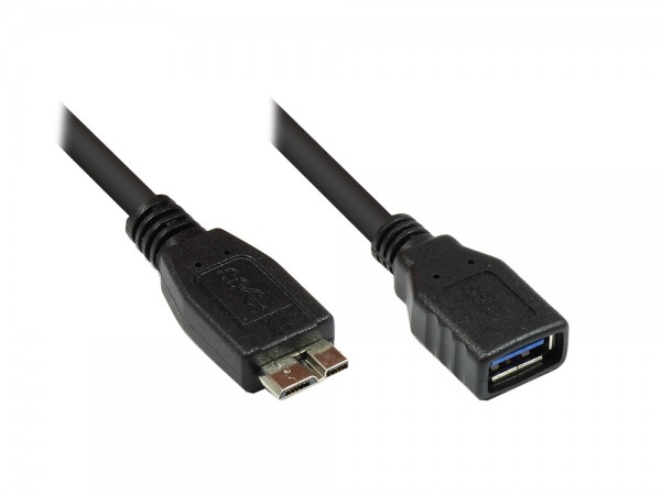 Adapterkabel USB 3.0 OTG (On-the-go), Micro B Stecker an USB A Buchse, schwarz, 0,1m, Good Connections®