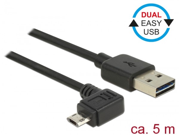 Kabel EASY-USB 2.0 Typ-A Stecker > EASY-USB 2.0 Typ Micro-B Stecker gewinkelt links / rechts 5 m schwarz, Delock® [85562]