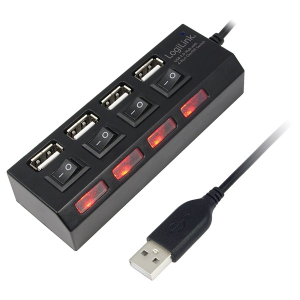 USB 2.0 HUB, 4-Port, mit ein/aus Schalter, schwarz, LogiLink® [UA0128]
