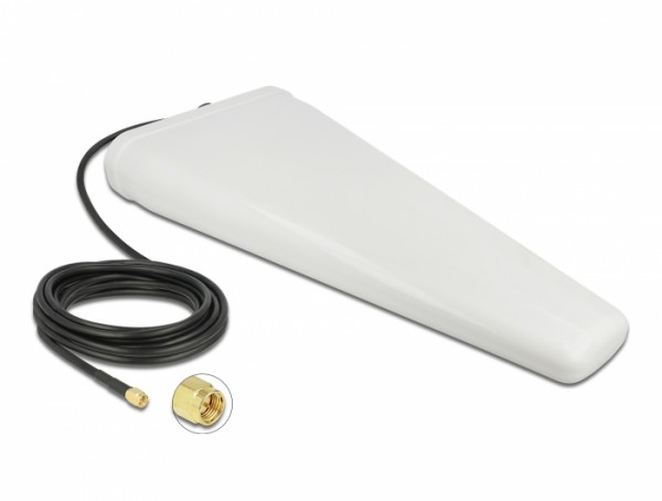 LTE Antenne SMA Stecker 9 - 11 dB direktional mit Anschlusskabel (RG-58, 5 m) weiß outdoor, Delock® [12002]