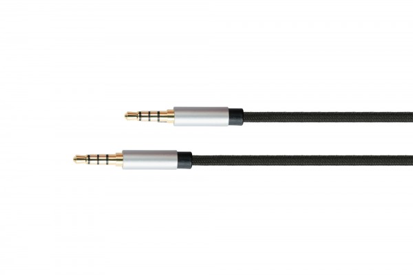 Audio Anschlusskabel High-Quality, 4-poliger 3,5mm Klinkenstecker beidseitig, Textilmantel, schwarz, 3m, PYTHON® Series