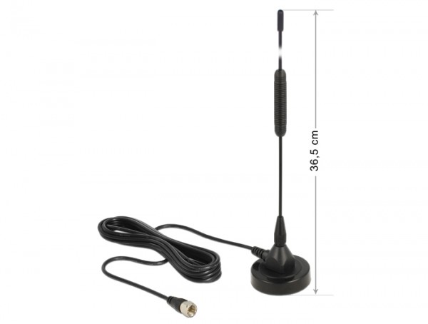 DAB+ Antenne F Stecker 0 dBi omnidirektional mit magnetischem Standfuß starr, schwarz, Delock® [12412]