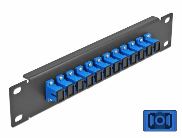 10? LWL Patchpanel 12 Port SC Simplex blau 1 HE schwarz, Delock® [66760]