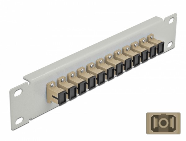 10? LWL Patchpanel 12 Port SC Simplex beige 1 HE grau, Delock® [66783]